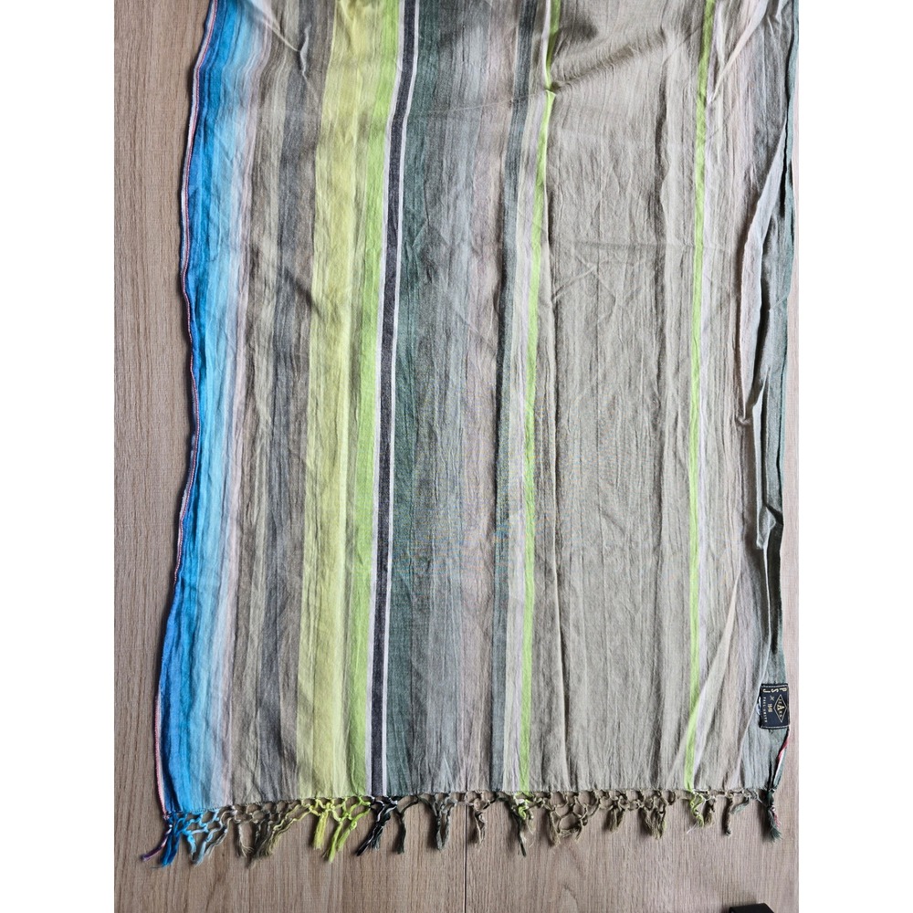 Paul Smith Jeans 1946 Striped Tassel Scarf Lightweight Gray Blue Green coastal - Picture 2 of 5
